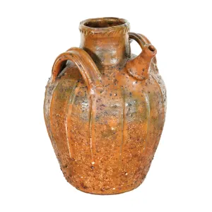 Rare 19th Century French Terracotta Walnut Oil Jug with Orange Glaze