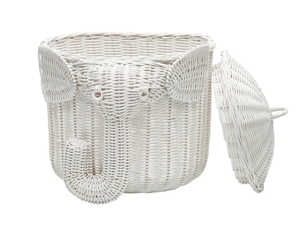 Rattan Elephant Storage Basket, White