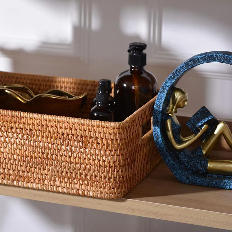 Rattan Storage Baskets for Kitchen, Rectangular Storage Baskets for Pantry, Storage Baskets for Shelves, Woven Storage Baskets for Bathroom