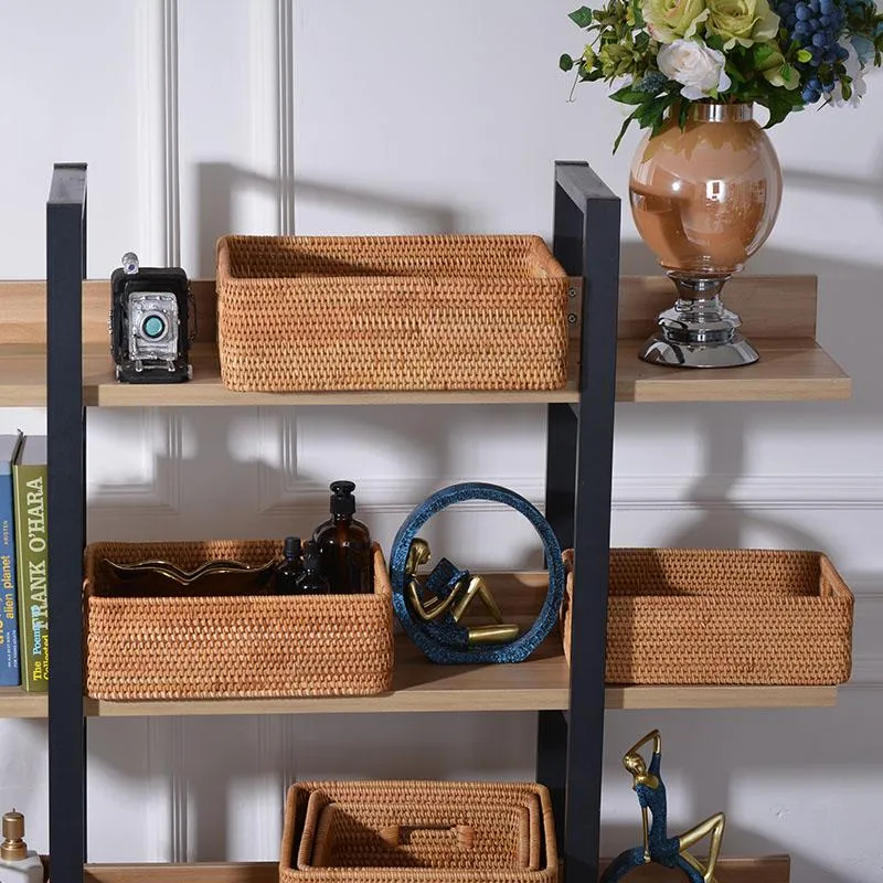 Rattan Storage Baskets for Kitchen, Rectangular Storage Baskets for Pantry, Storage Baskets for Shelves, Woven Storage Baskets for Bathroom