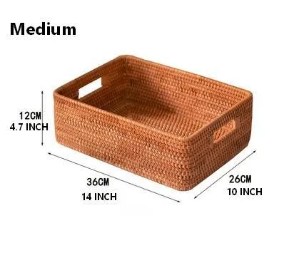 Rattan Storage Baskets for Kitchen, Rectangular Storage Baskets for Pantry, Storage Baskets for Shelves, Woven Storage Baskets for Bathroom