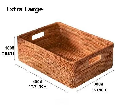 Rattan Storage Baskets for Kitchen, Rectangular Storage Baskets for Pantry, Storage Baskets for Shelves, Woven Storage Baskets for Bathroom