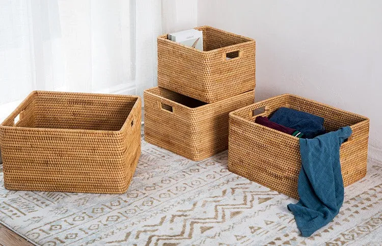 Rattan Storage Baskets for Kitchen, Rectangular Storage Baskets for Pantry, Storage Baskets for Shelves, Woven Storage Baskets for Bathroom