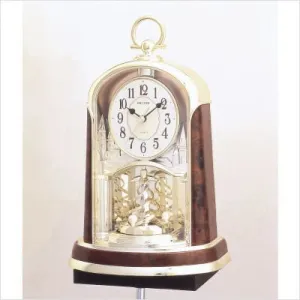 Rhythm Cont Mantel Clock 2Tone Gilt/Wood Ring Hook Pendulum