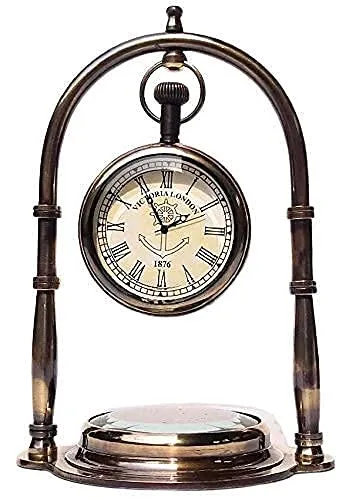 Sky Instrument Brass Nickil Hanging Watch Victoria London Antique Brass Hanging Table Watch with Directional Compass Full Brass Frame for Your Office Table Best Gift for You