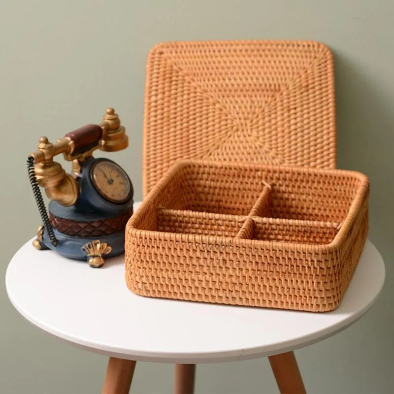 Storage Basket with Lid, Rattan Square Basket, Storage Basket with Lid, Kitchen Storage Baskets