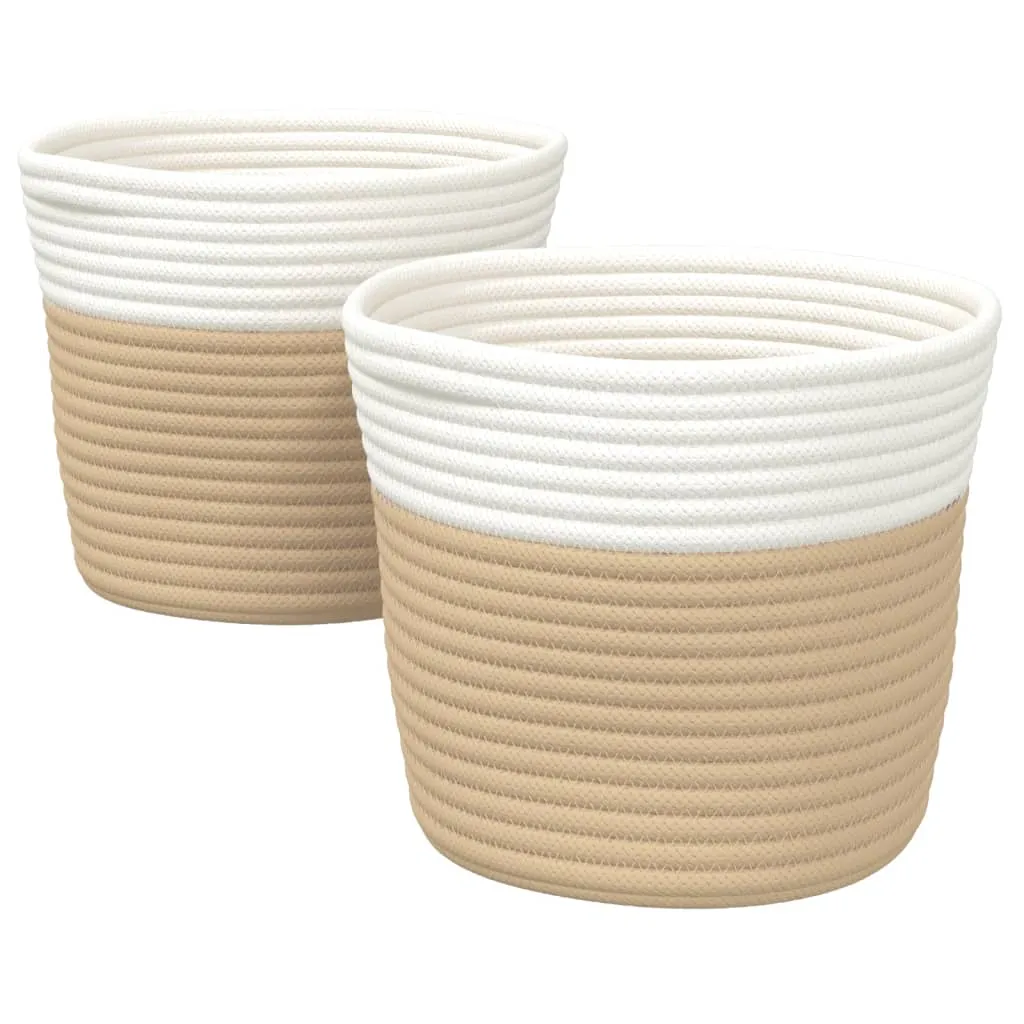 Storage Baskets 2 pcs Beige and White Ø24x18 cm Cotton