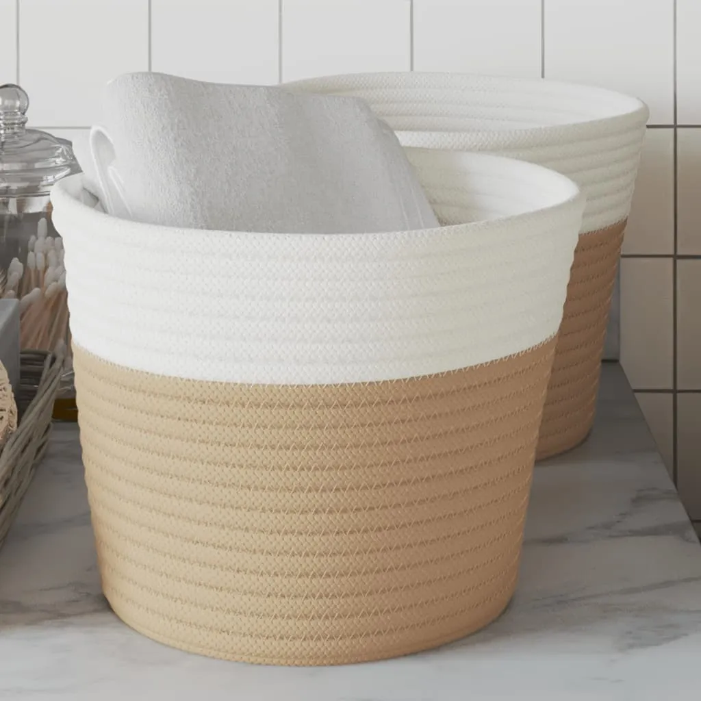 Storage Baskets 2 pcs Beige and White Ø24x18 cm Cotton