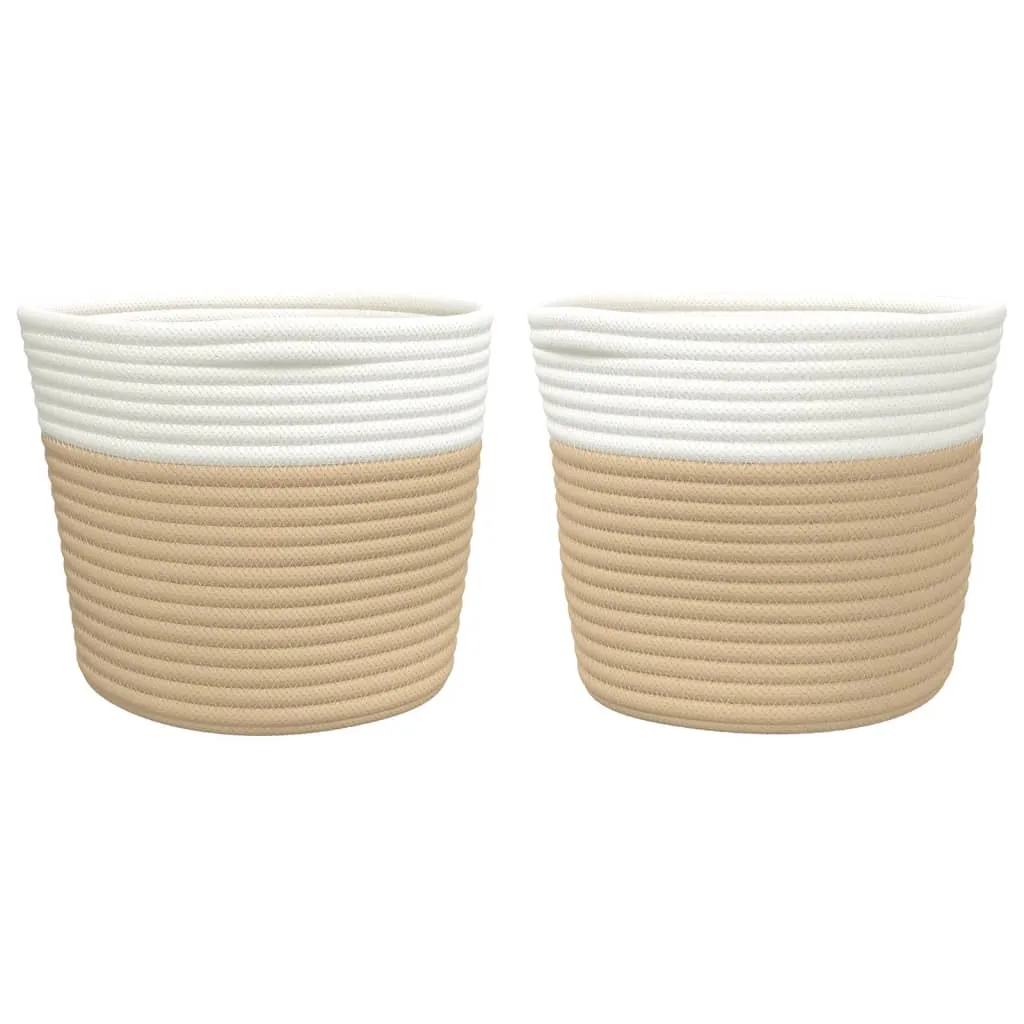 Storage Baskets 2 pcs Beige and White Ø24x18 cm Cotton