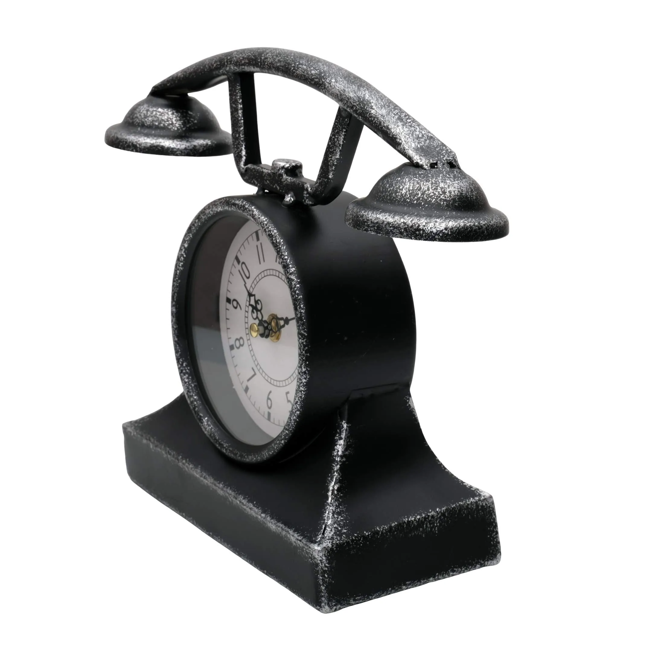 Store2508 Antique Finish Cast Metal Desk Table Clock Vintage Telephone Design, Nice Gift for Housewarming, Anniversaries, Birthdays and Other Occasions, 29x24x20 Cm (Colour_A)