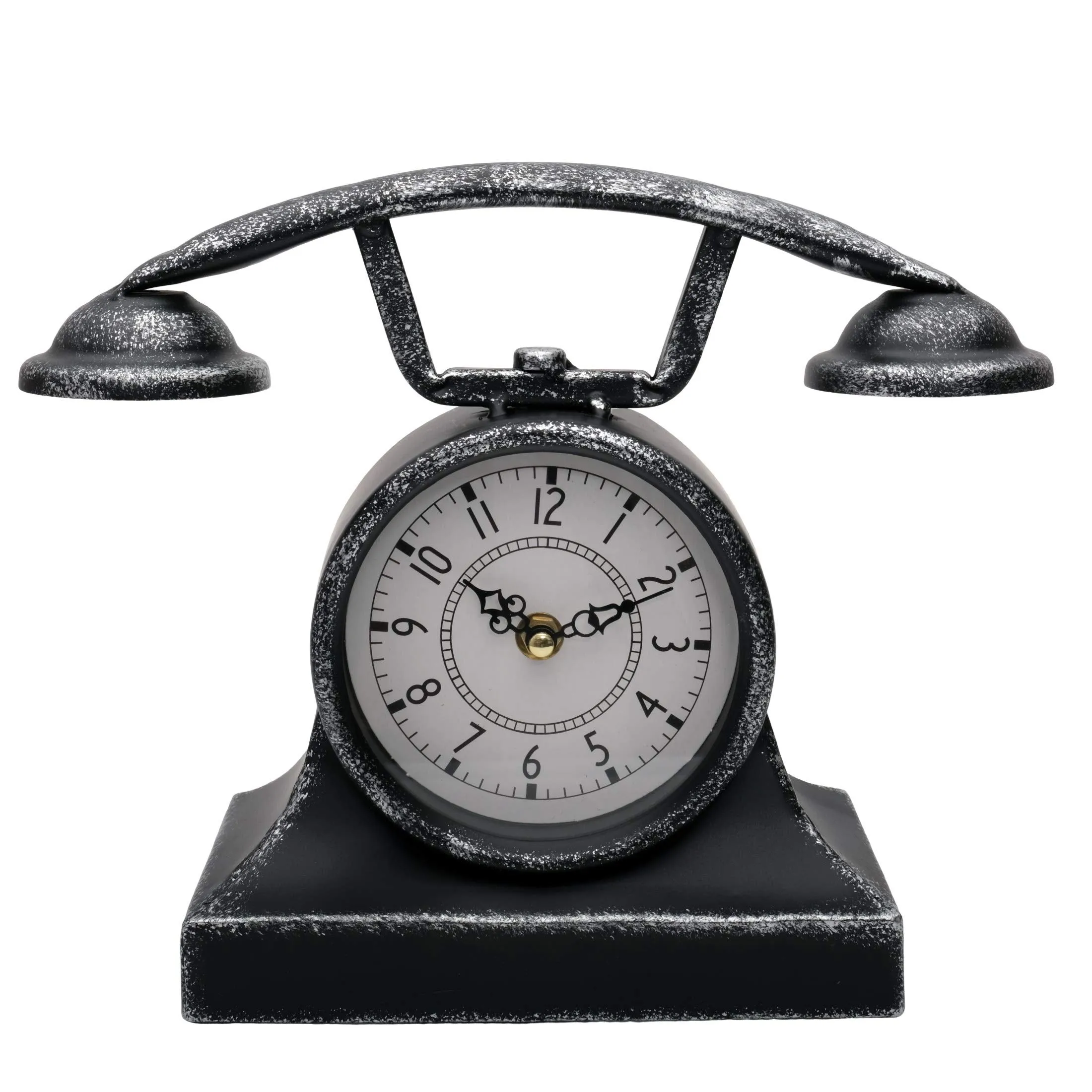 Store2508 Antique Finish Cast Metal Desk Table Clock Vintage Telephone Design, Nice Gift for Housewarming, Anniversaries, Birthdays and Other Occasions, 29x24x20 Cm (Colour_A)