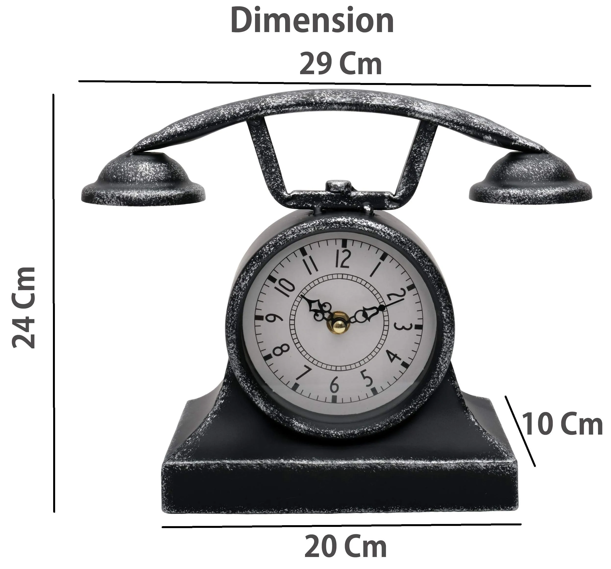 Store2508 Antique Finish Cast Metal Desk Table Clock Vintage Telephone Design, Nice Gift for Housewarming, Anniversaries, Birthdays and Other Occasions, 29x24x20 Cm (Colour_A)