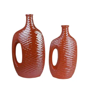 Vase-Set of 2-Water Jug-Vintage-Orange-Textured-Modern Home-Home Accent-Gift Option-Home Decor