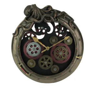 Veronese Design Steampunk Bronze Finish Octopus Porthole Wall Clock with Moving Gears