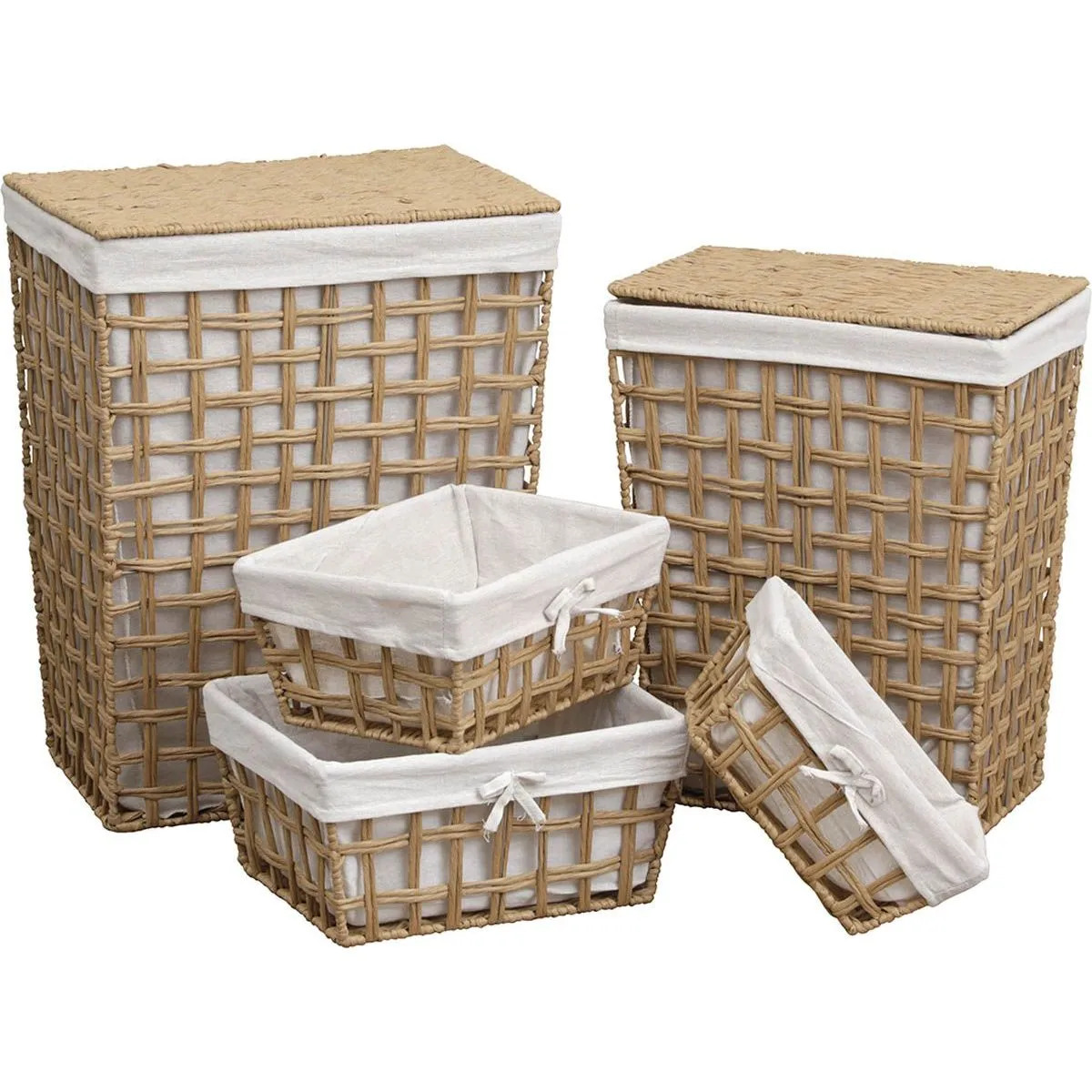 Waved and Rectangular Paper Baskets - Natural/Linen Fabric - Various Sizes