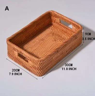 Woven Rectangular Basket with Handle, Rattan Storage Basket for Shelves, Woven Storage Baskets for Bathroom