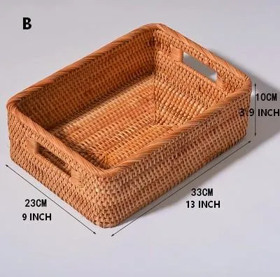 Woven Rectangular Basket with Handle, Rattan Storage Basket for Shelves, Woven Storage Baskets for Bathroom