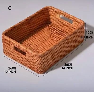 Woven Rectangular Basket with Handle, Rattan Storage Basket for Shelves, Woven Storage Baskets for Bathroom