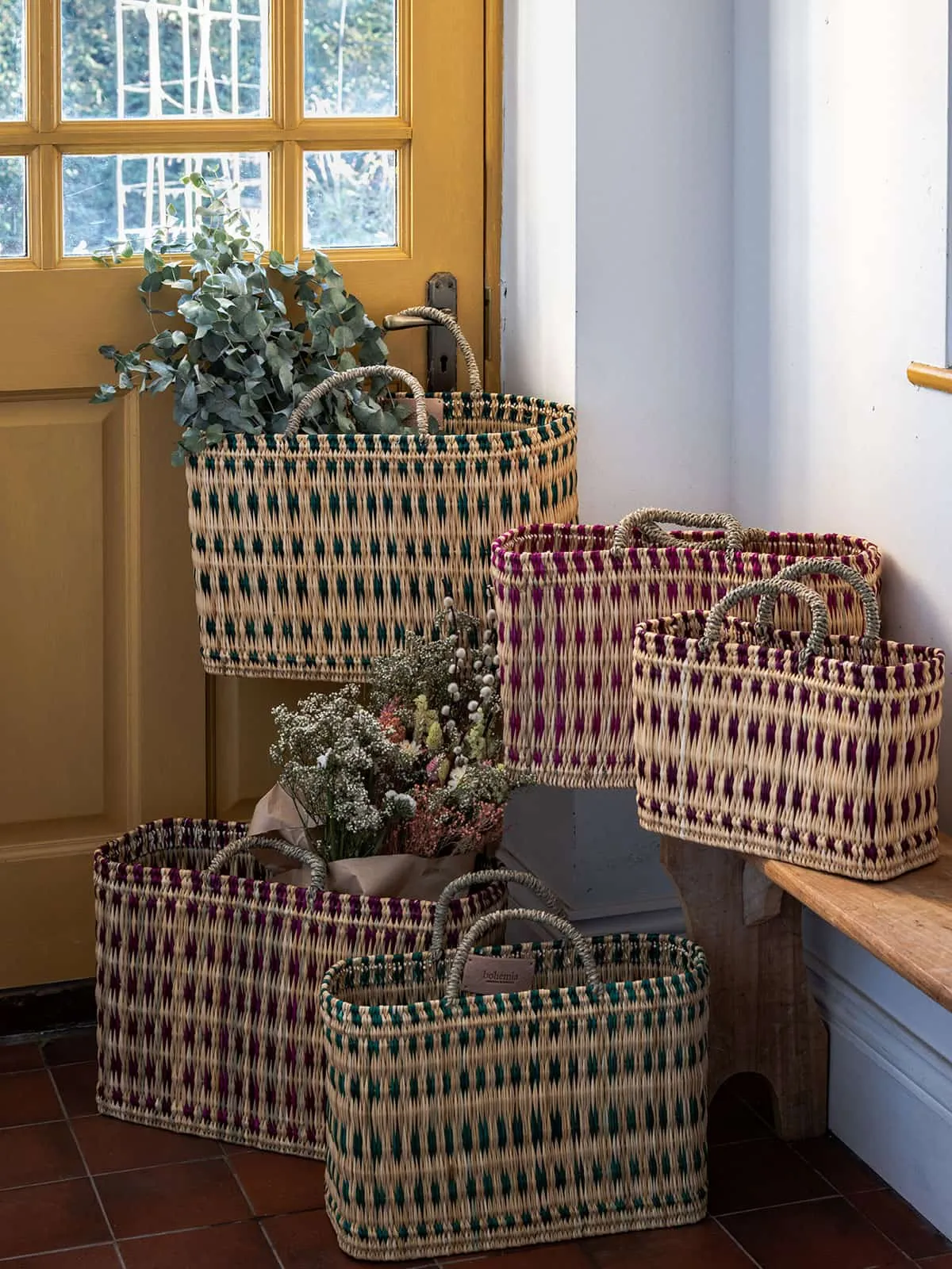 Woven Reed Basket, Green