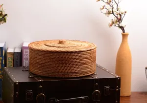 Woven Storage Basket with Lid, Large Rattan Baskets, Round Basket for Kitchen, Storage Baskets for Shelves