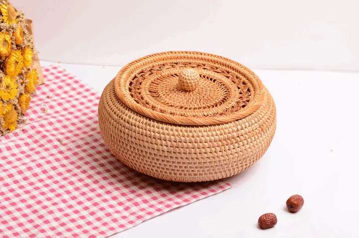 Woven Storage Basket with Lid, Lovely Rattan Round Storage Basket, Round Storage Basket for Kitchen