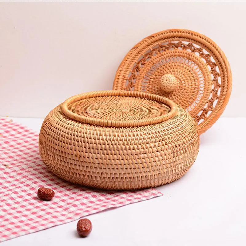 Woven Storage Basket with Lid, Lovely Rattan Round Storage Basket, Round Storage Basket for Kitchen