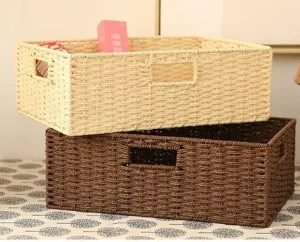 Woven Straw basket, Storage Basket, Rectangle Basket, Picnic Basket