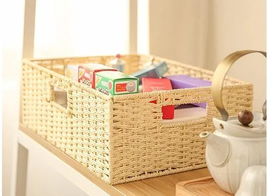 Woven Straw basket, Storage Basket, Rectangle Basket, Picnic Basket